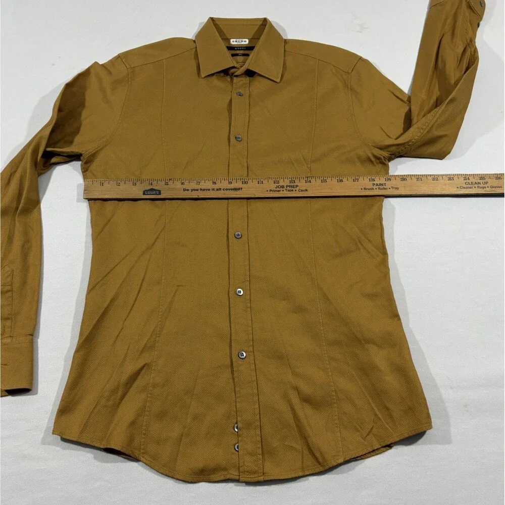 Gucci Mens Yellow Gold Long Sleeve Button Shirt Casual Cotton Sz 39 Italy Stain